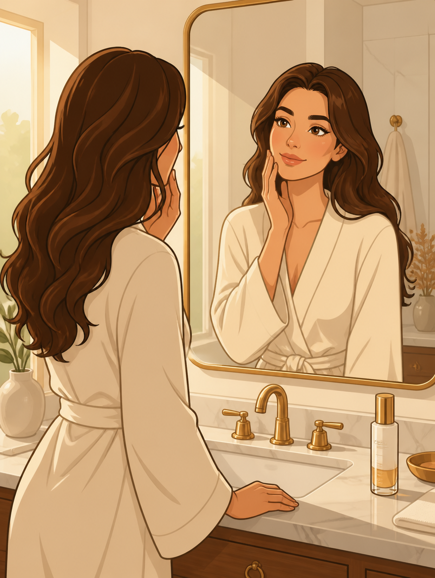 Woman reflecting hopefully on her skin's ability to change